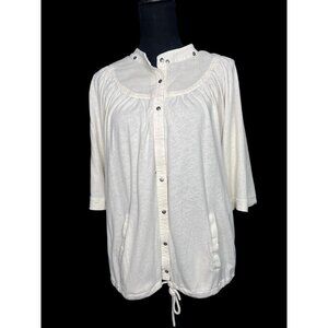Free People Button Front 3/4 Sleeve Top Women Small White cottagecore lightweigh